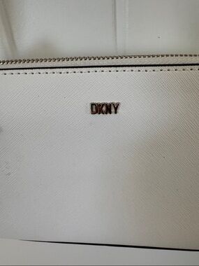 DKNY White Saffiano Wristlet with Silver Hardware